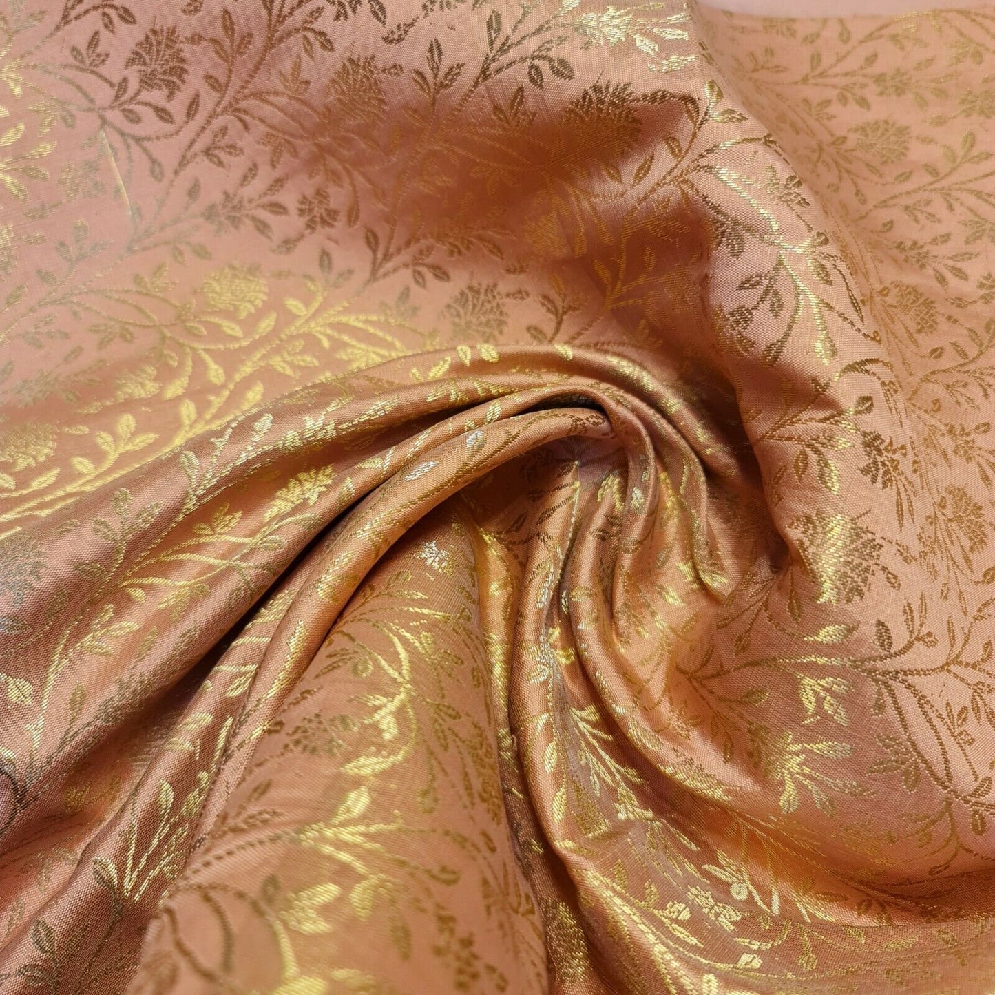 Floral Gold Metallic Indian Banaras Brocade Waistcoat Dress Curtain Fabric 58"