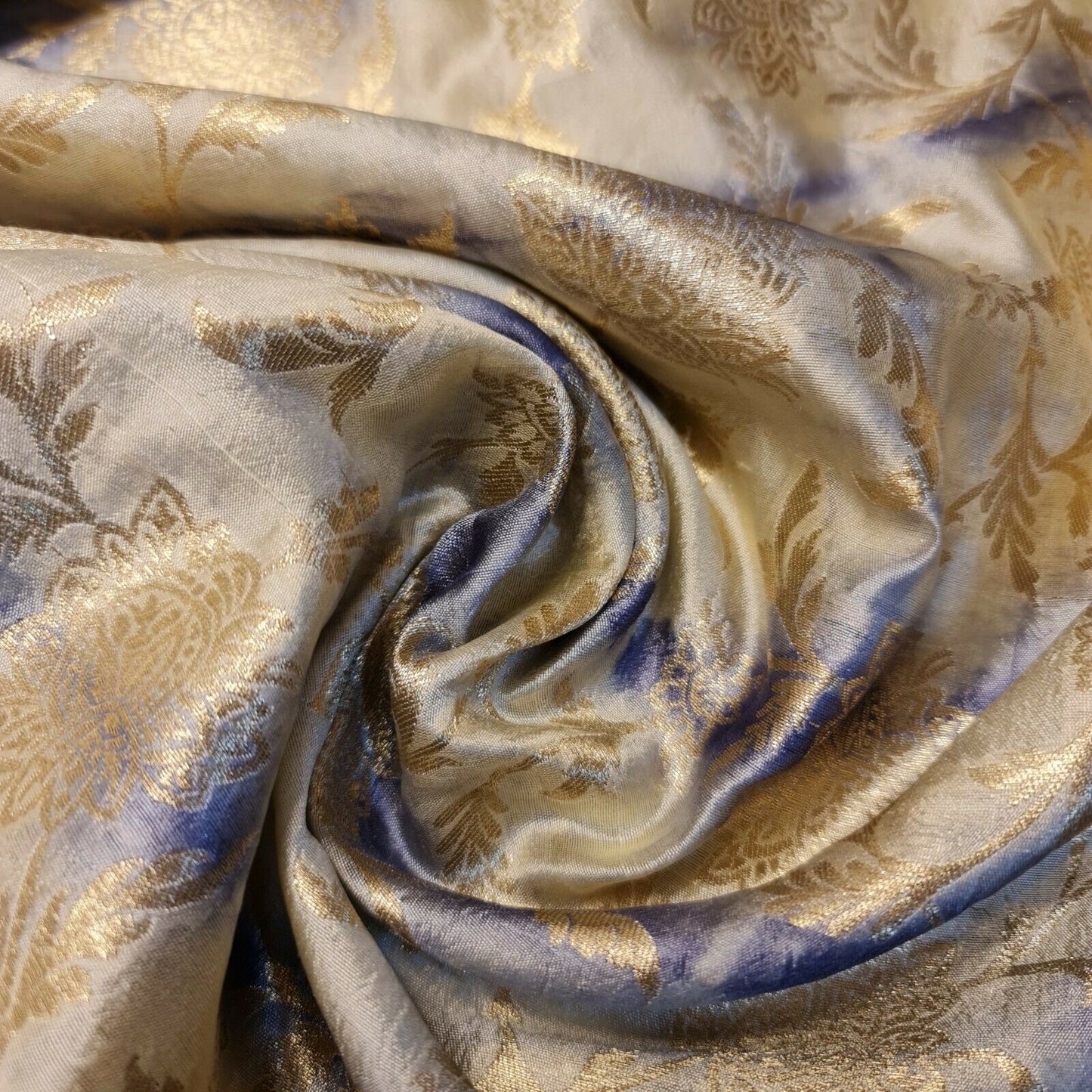 100% PURE Silk Tie Dyed Banarasi Indian Brocade Gold Zari Craft Dress Fabric 44"
