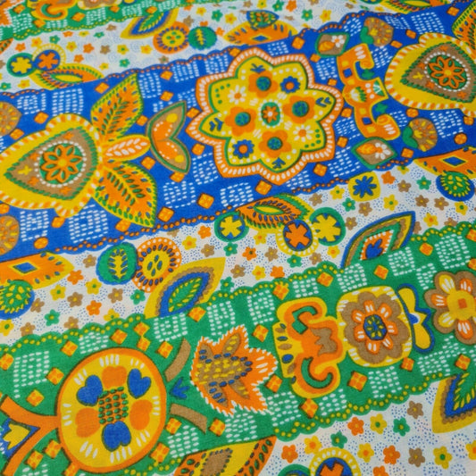 100% Cotton Multi Floral Dress Craft Vintage Fabric 58" Made In West Germany