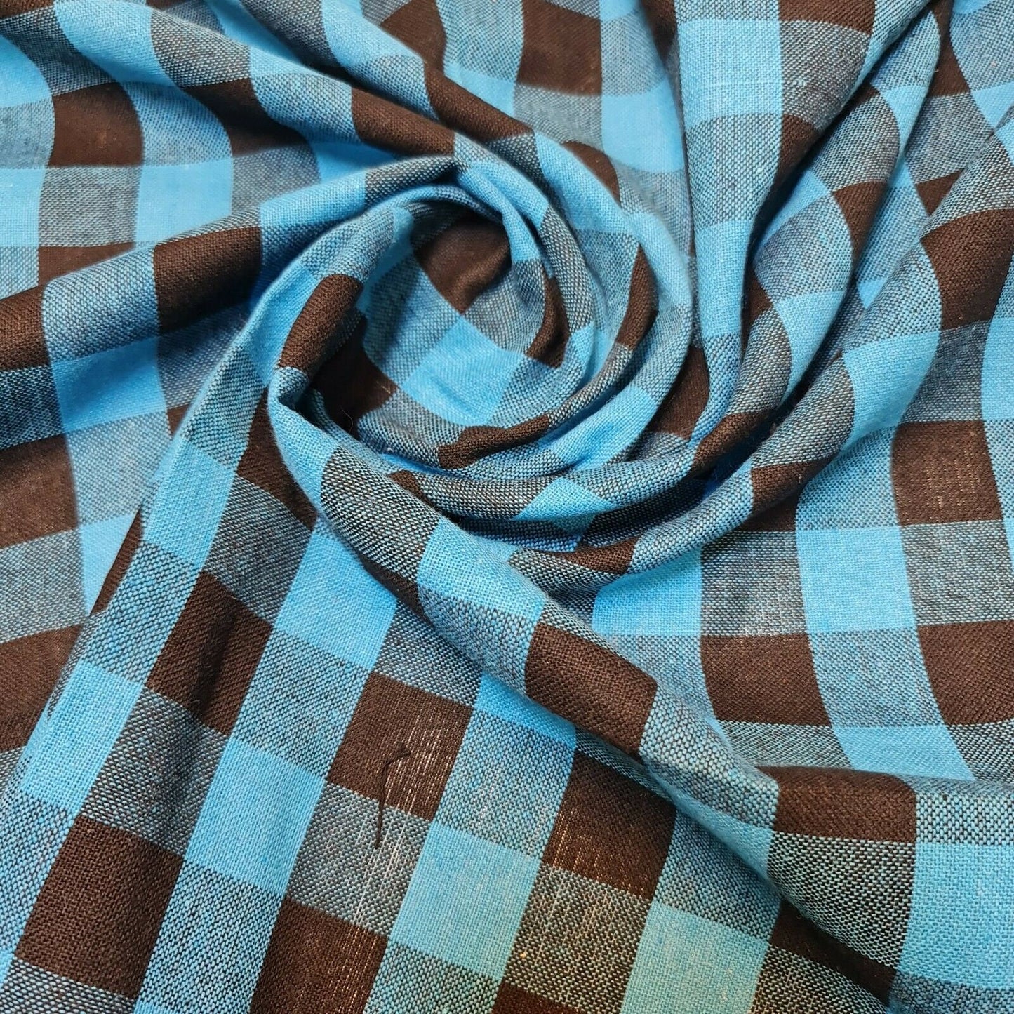 Premium 100% Cotton Gingham 1" Khadi Soft Linen Handloom Fabric 42" By Meter