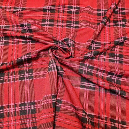 Tartan Checks Xmas Print Crepe ITY Jersey Stoff Kleid Handwerk Stretch 58" Meter