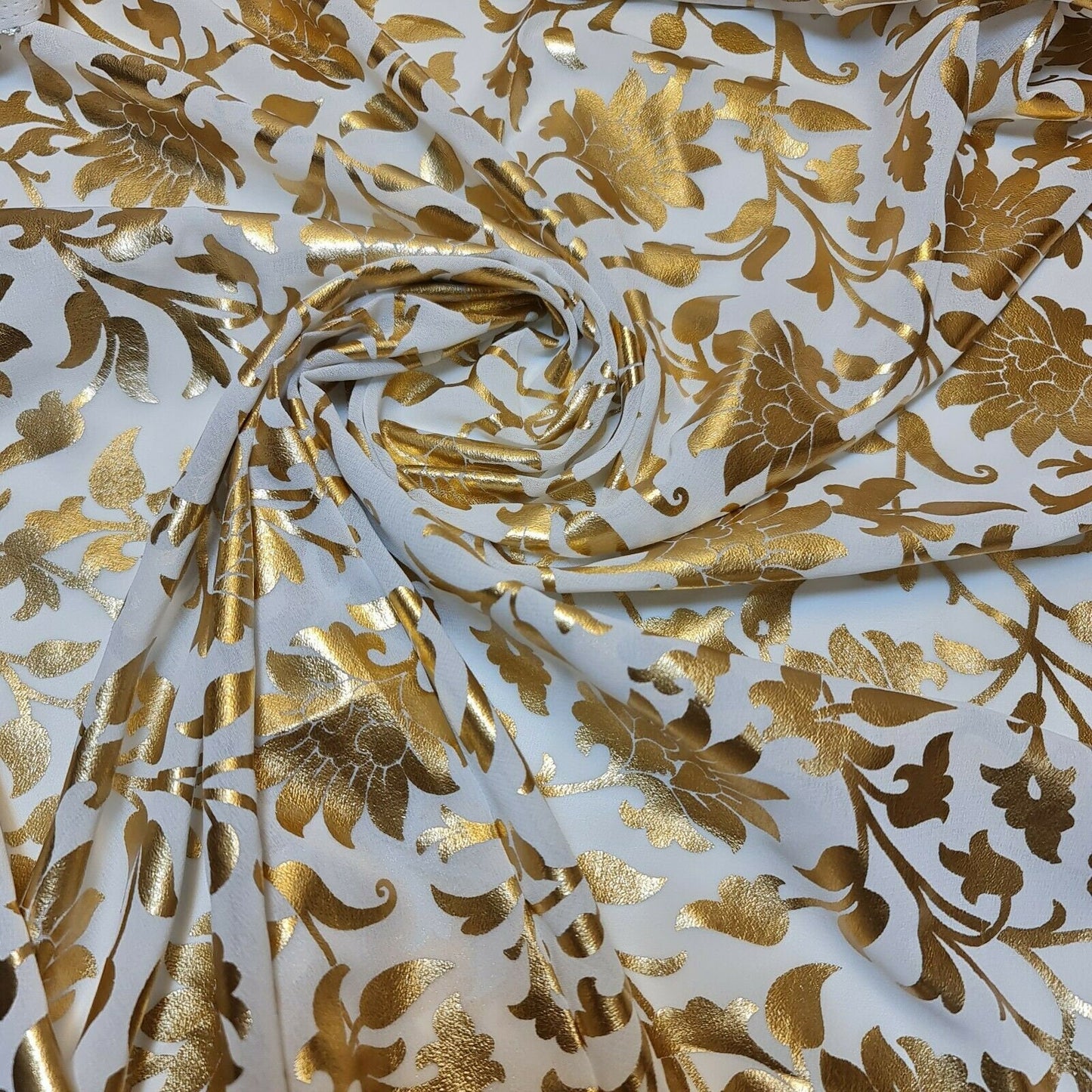 Floral Gold Foil Print Sheer Moss Crepe Dress Craft Drape Fabric Material 44"