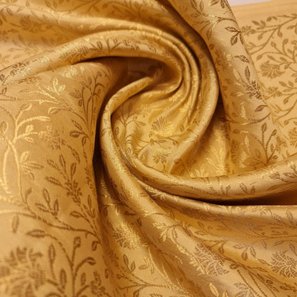 Floral Gold Metallic Indian Banaras Brocade Waistcoat Dress Curtain Fabric 58"