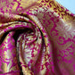 Floral Gold Leaf Damask Metallic Indian Banarasi Brocade Fabric Design 44" Meter