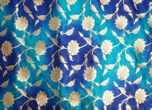 100% PURE Silk Tie Dyed Banarasi Indian Brocade Gold Zari Craft Dress Fabric 44"