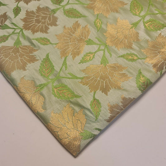 lime brocade material with floral print