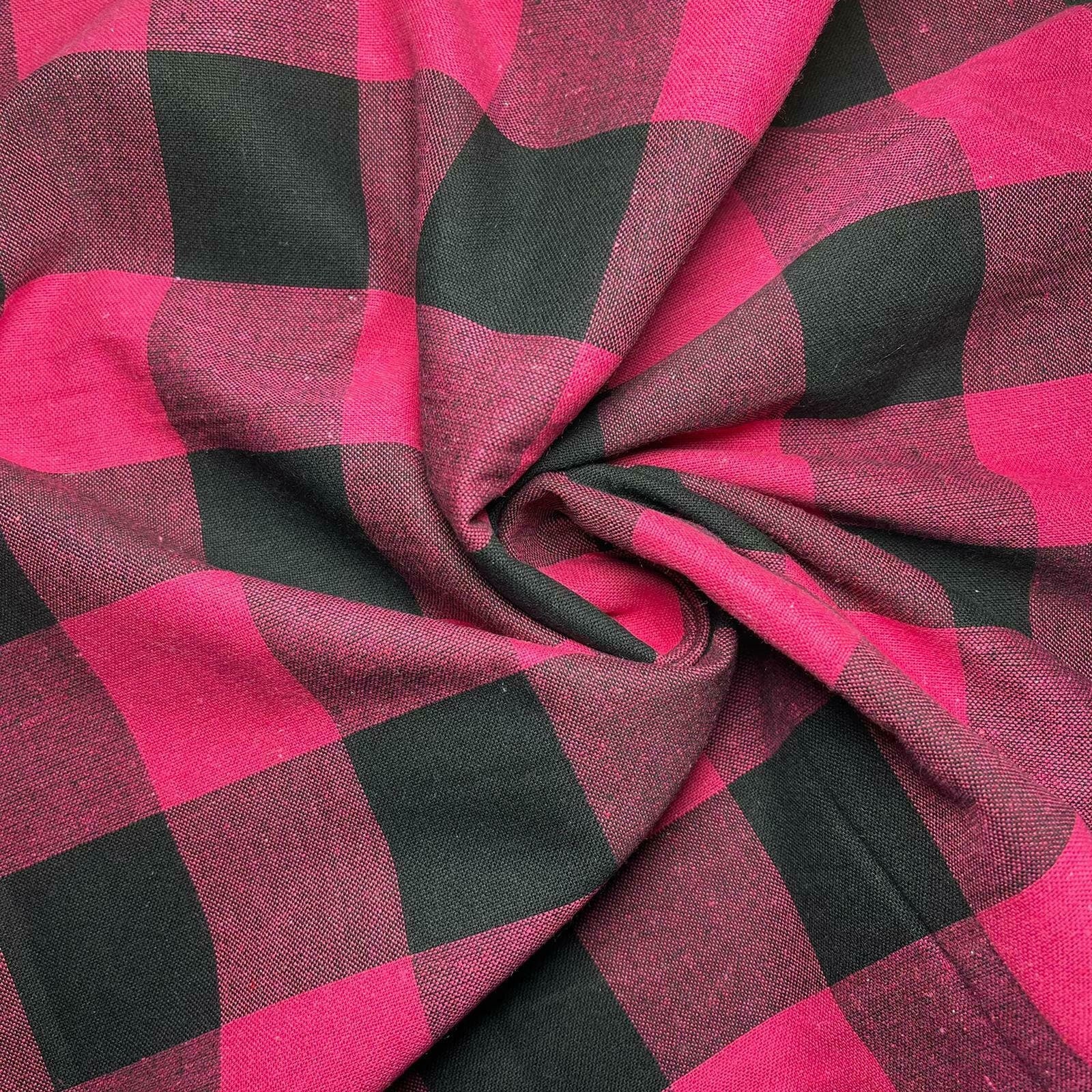 magenta cotton linen gingham fabric