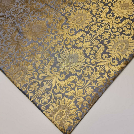 marl grey floral brocade banarasi fabric uk
