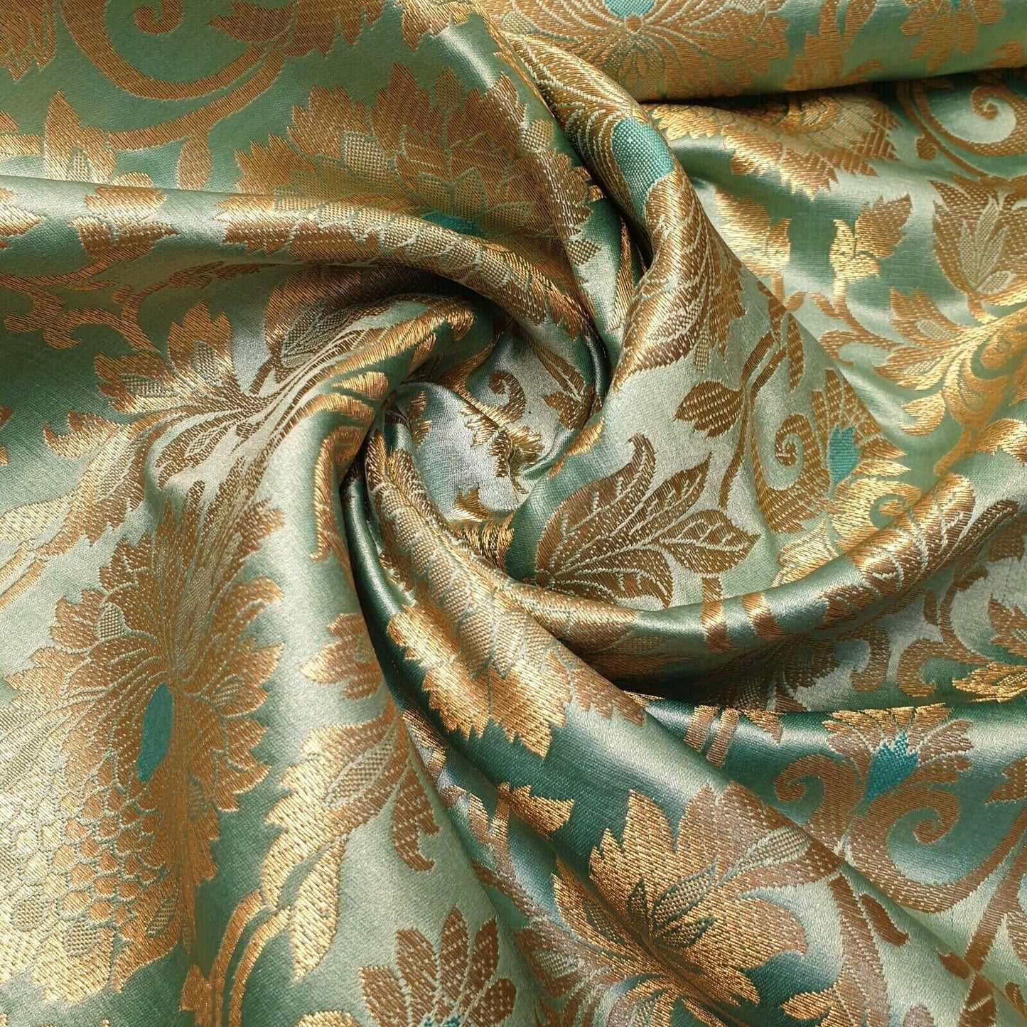 mint damask banarasi brocade fabric for dressmaking and quilting