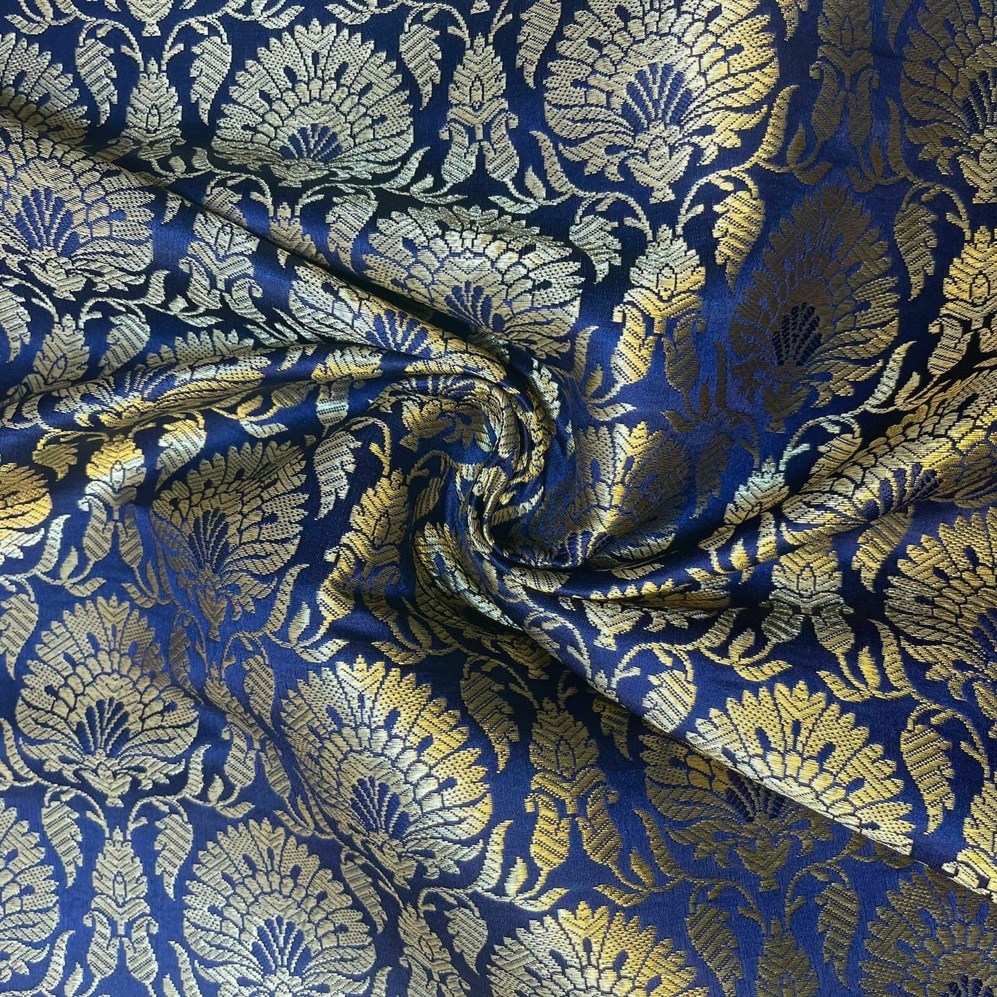 navy blue brocade fabric for dresses, crafts, and quilts