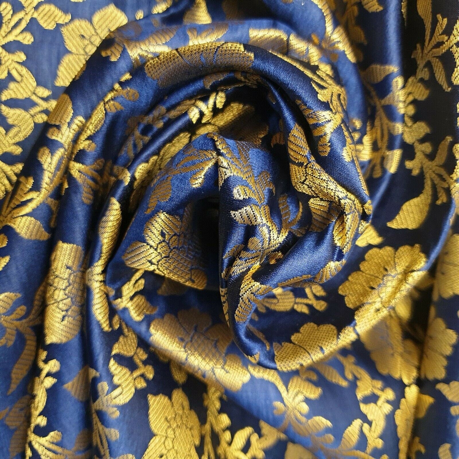 navy blue indian brocade dress fabric uk
