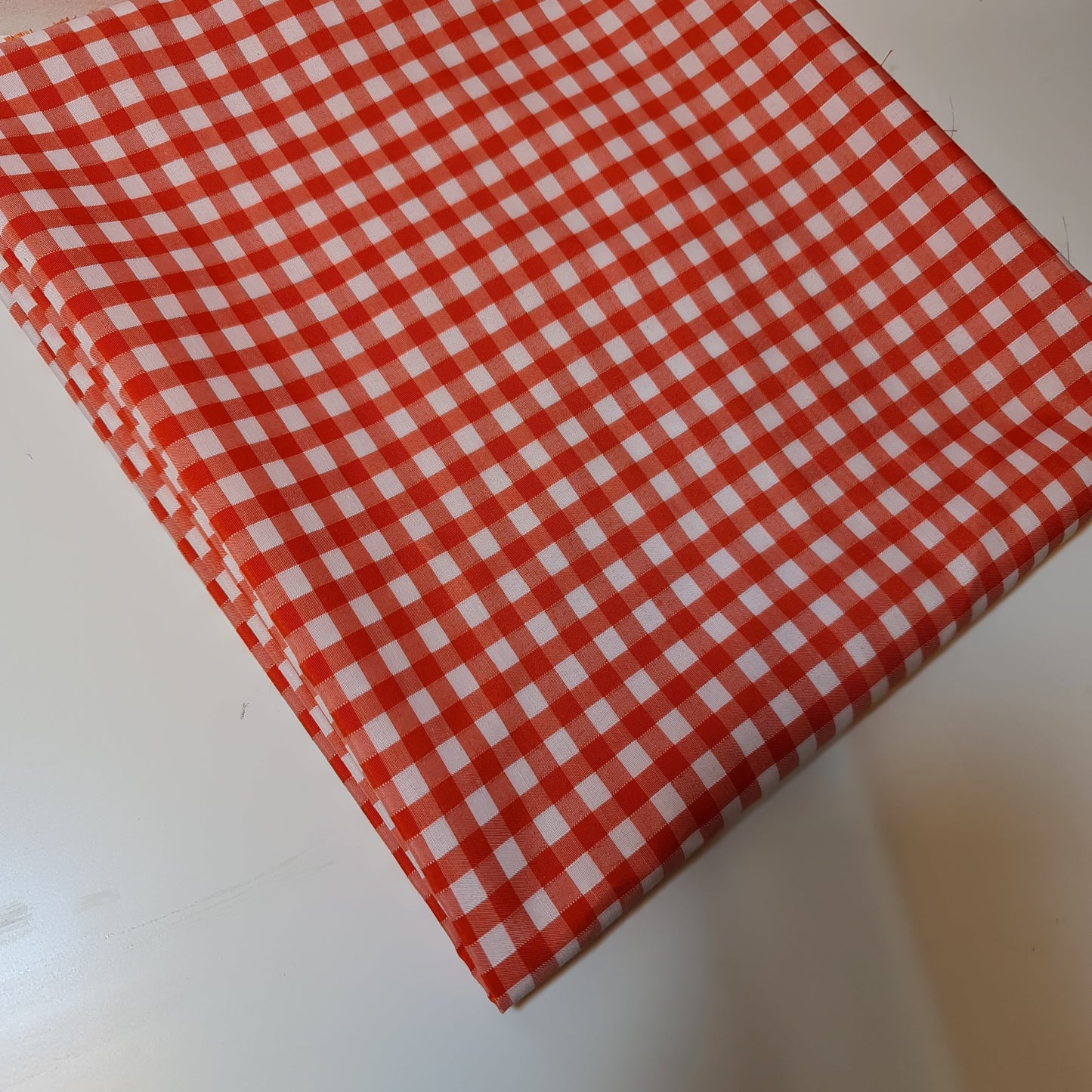 orange and white polycotton gingham check fabric