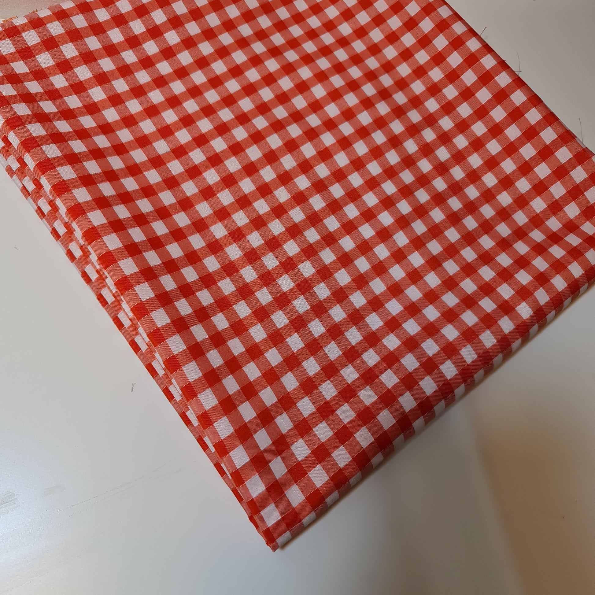orange and white polycotton gingham check fabric