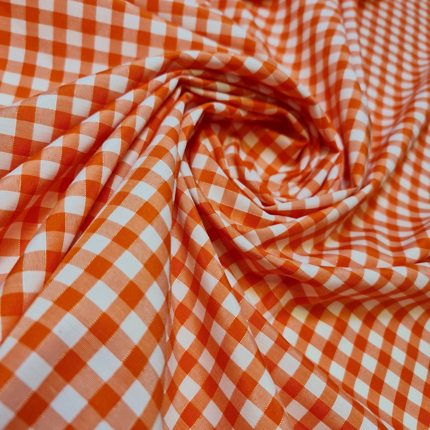 orange polycotton gingham fabric for dressmaking