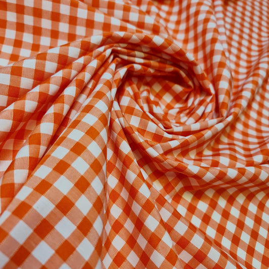 orange polycotton gingham fabric for dressmaking