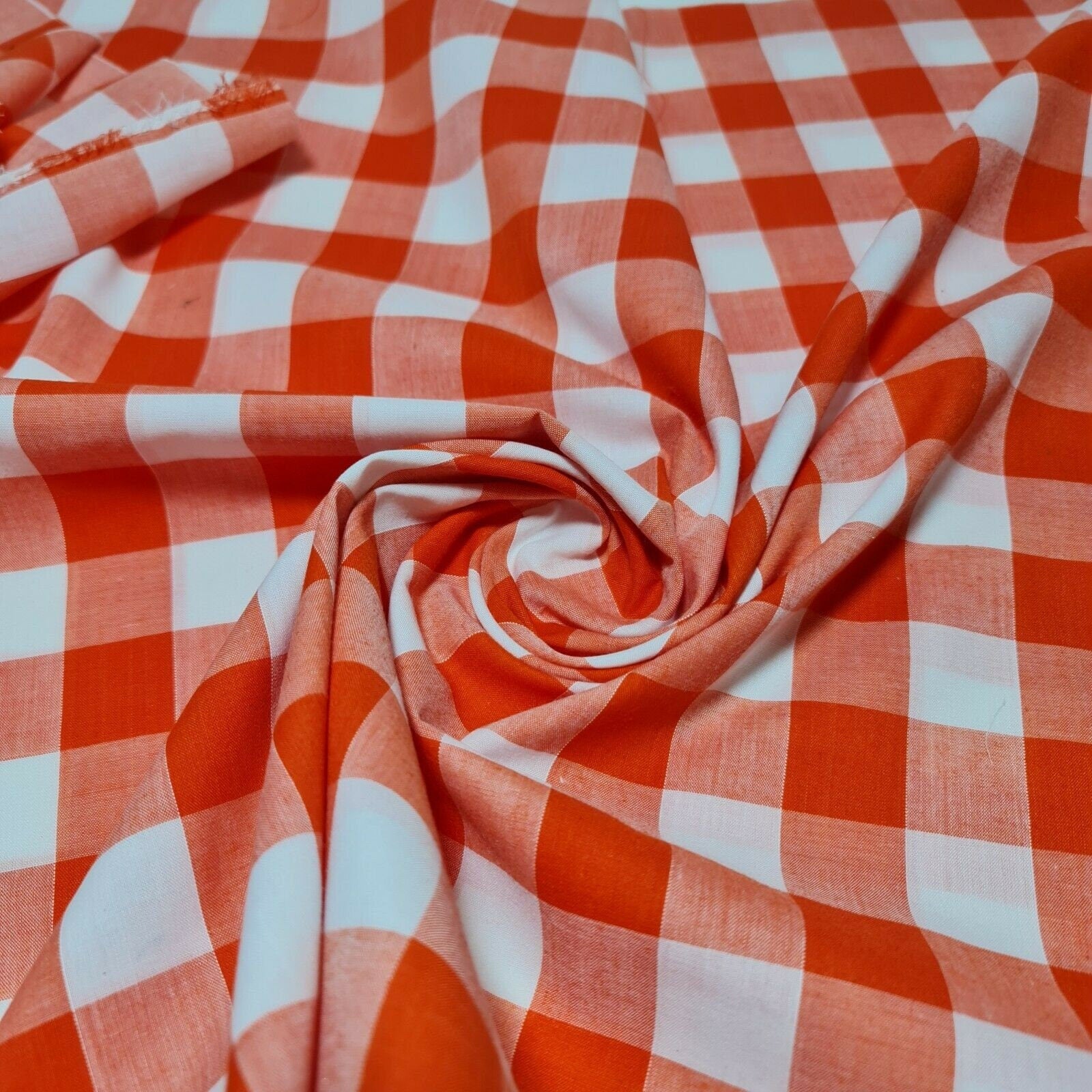 orange polycotton gingham material uk