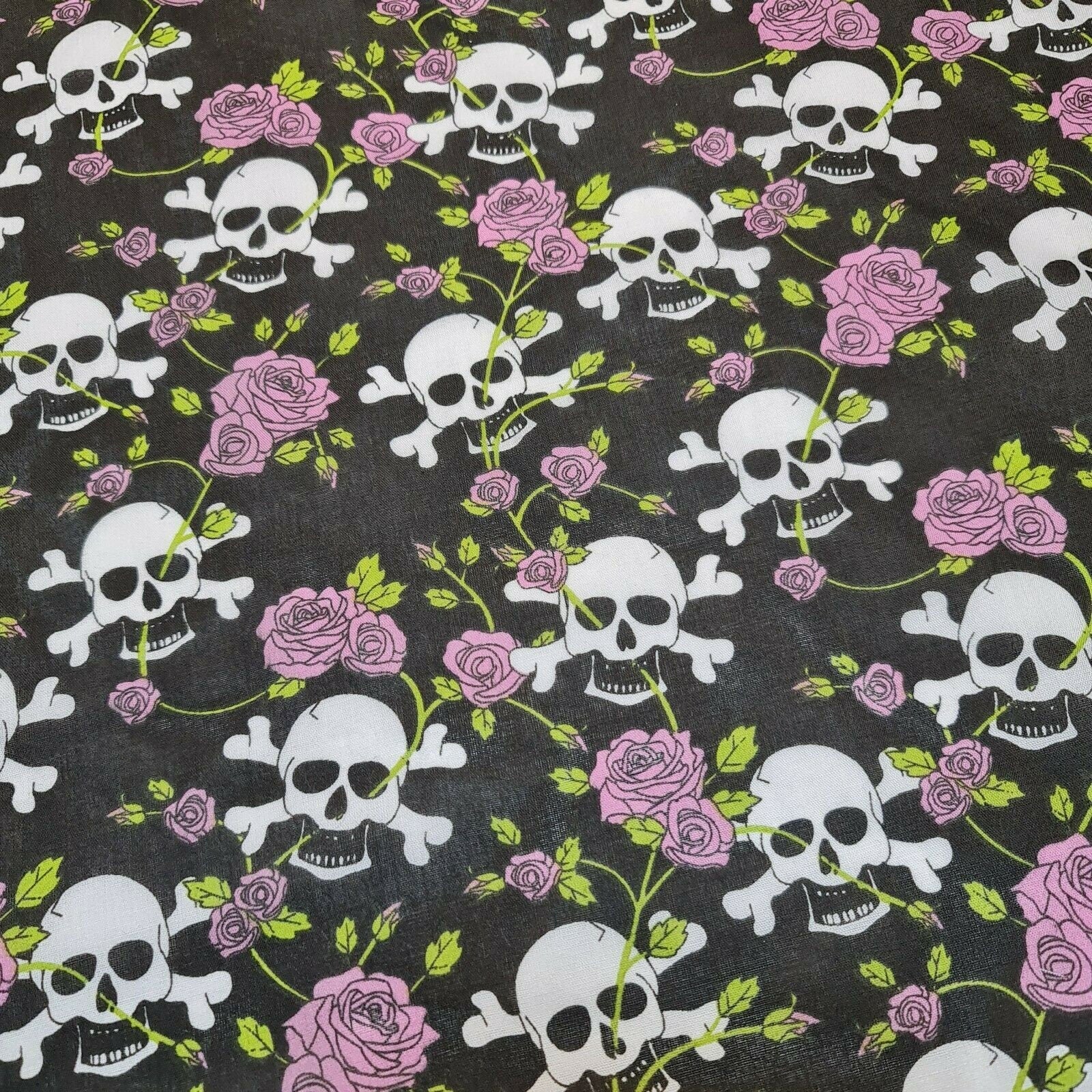 pink rose and skull print halloween material uk