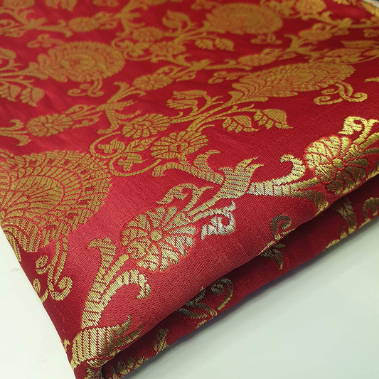 red and gold brocade fabric uk for dressmaking