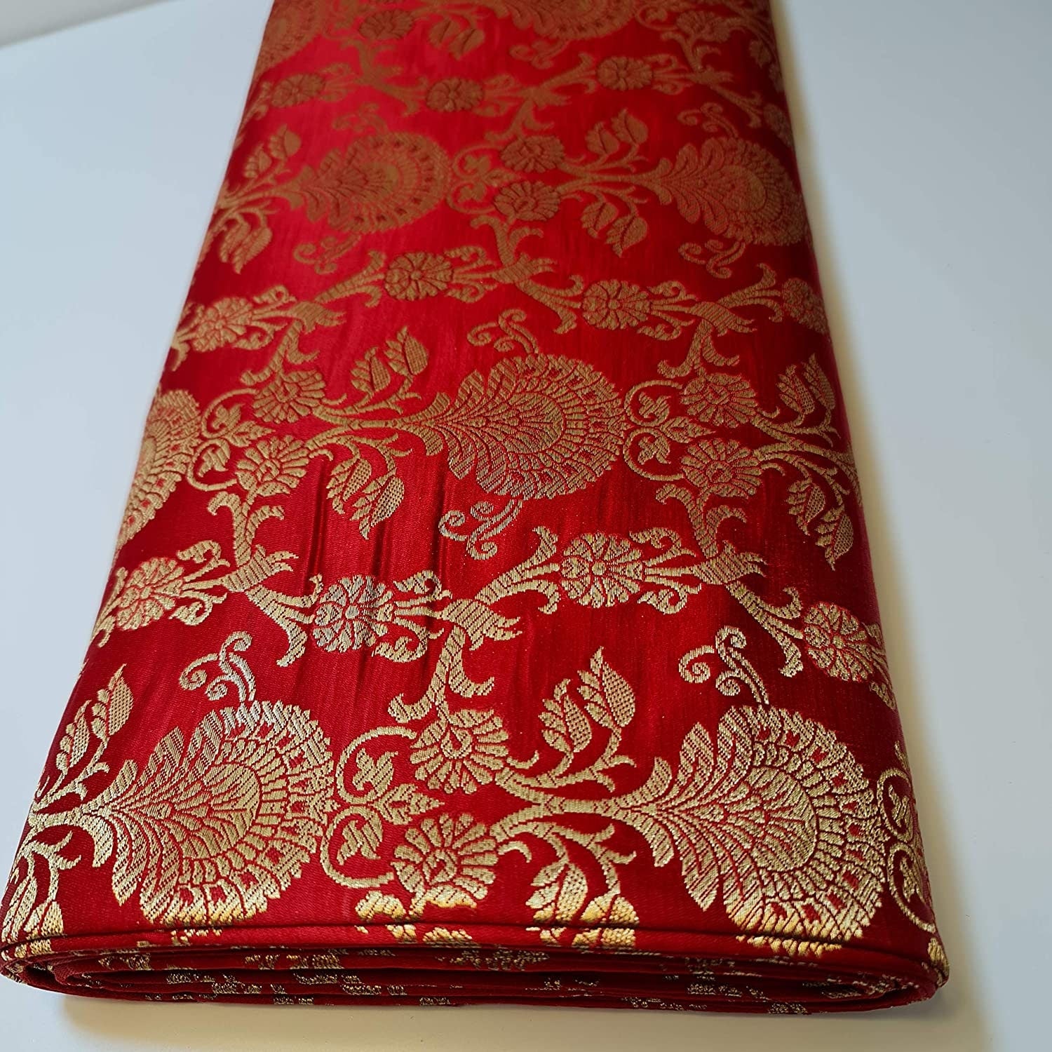 red banarasi brocade fabric uk