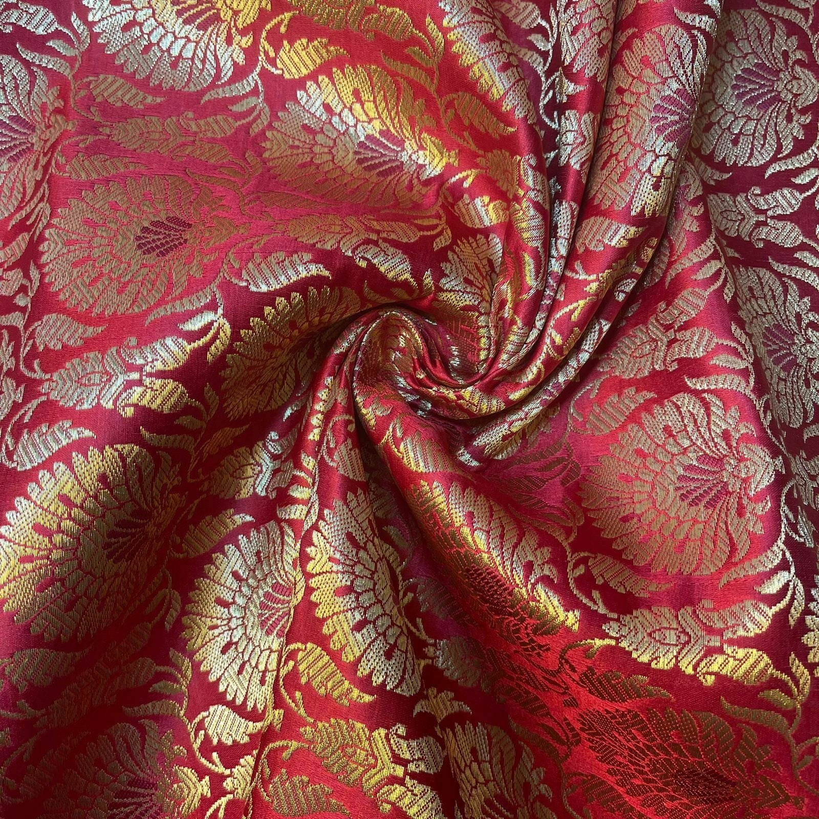 red brocade fabric for dresses, crafts, and quilts