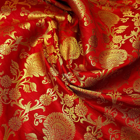 red brocade fabric for dressmaking and craft