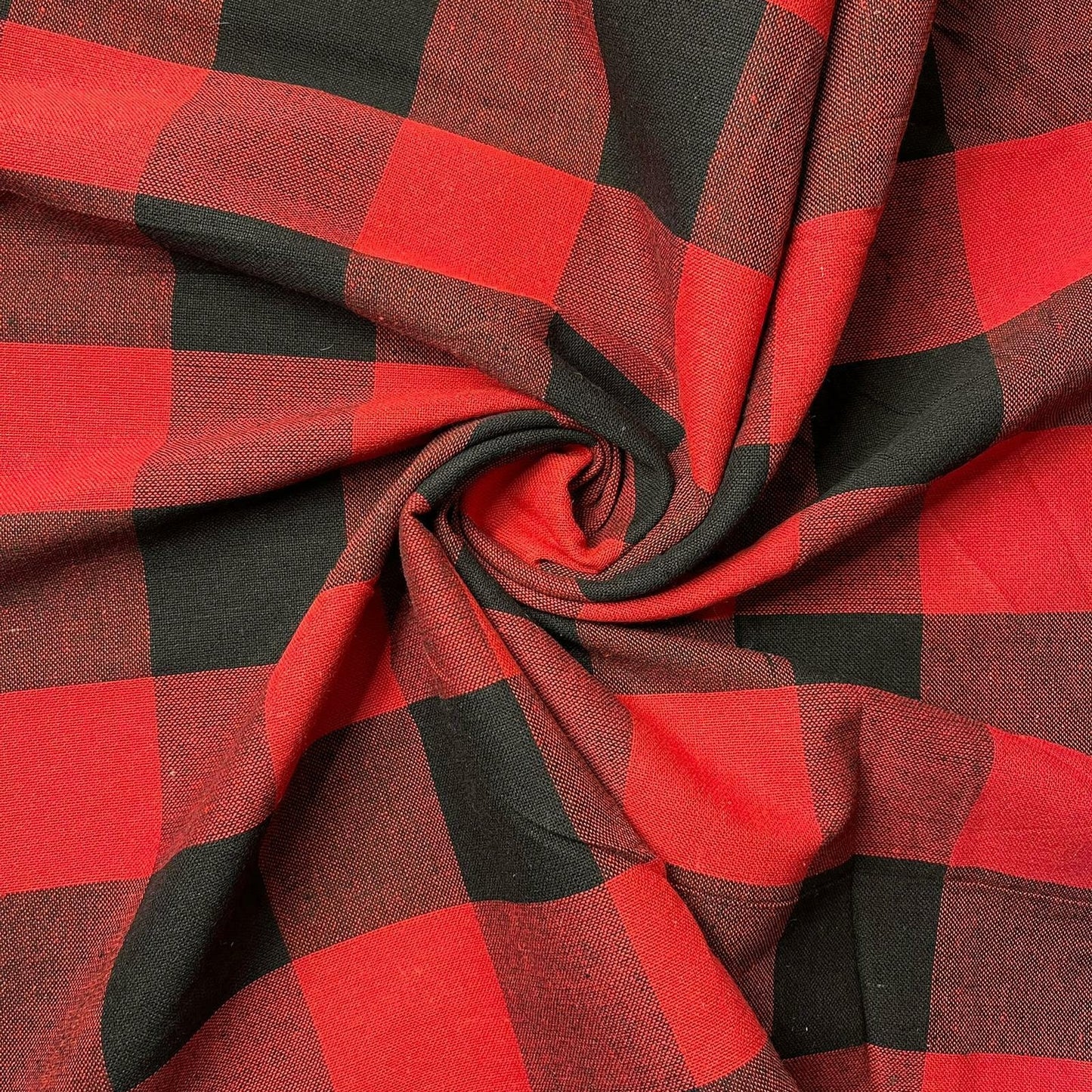 red cotton linen gingham fabric