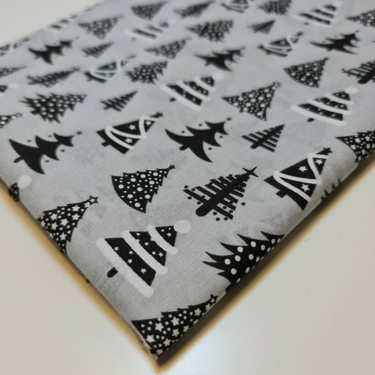silver christmas polycotton fabric by the metre uk with xmas tree design