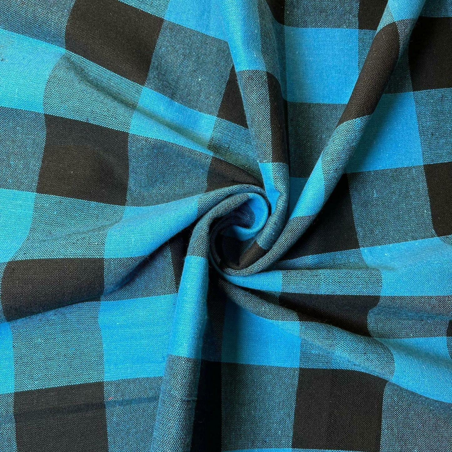turquoise cotton linen gingham fabric