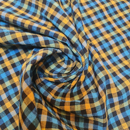 yellow and blue cotton gingham plain linen fabric